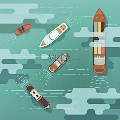 俯视图海船和船舶上的海面矢量图插画图片素材