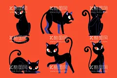 黑色卡通猫咪矢量插画  - 源文件下载【酷图网】猫咪,黑色猫咪,卡通猫咪,猫咪插画,矢量猫咪,矢量黑色猫咪,黑色,动物,动物插画