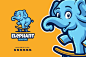 大象 溜冰 卡通 商业 标志 设计素材