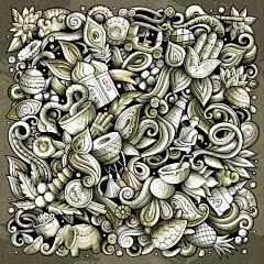 印度,乱画,矢量,绘画插图,动物手,式样,旅途,贺卡,热带气候