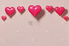 情人节。粉红色的心在彩色背景与复制空间。横幅边框3D渲染