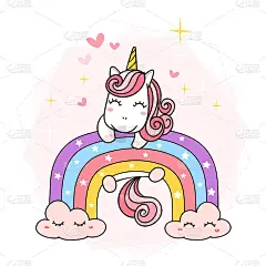可爱的独角兽神奇的紫色彩虹，简单的涂鸦轮廓卡通矢量插图