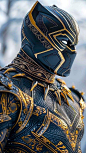 This may contain: a man dressed in black and gold armor