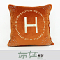 布在布艺 H字母橙色绒布抱枕 靠包靠垫 爱马式主题样板房装饰枕