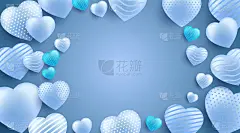 蓝色美丽的背景与现实的3d心。矢量插图。