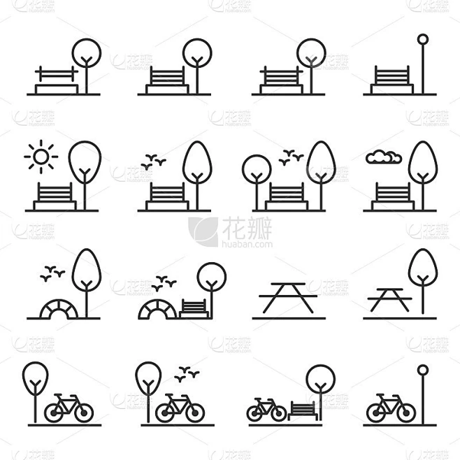 公园图标矢量素材-花瓣网