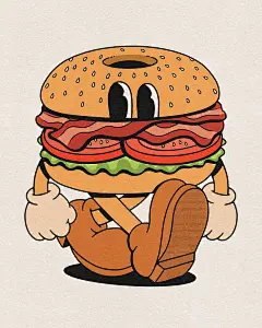 Photo by JADE BERN on May 10, 2023. May be pop art of burger and text.