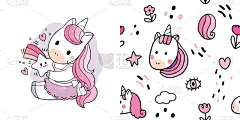 卡通,可爱的,矢量,独角兽,四方连续纹样,星形,白昼,贺卡,纺织品,全景