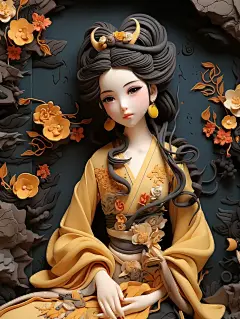 AI黏土风格古风美女，是你喜欢的黄色系吗
