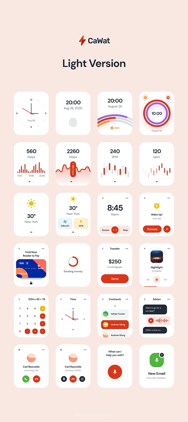 苹果智能手表UI界面设计素材 CaWat WatchOS UI Kit : -花瓣网