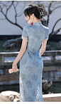 蓝色旗袍2022年新款年轻款女夏季改良版连衣裙长款高级感少女流苏-tmall.com天猫