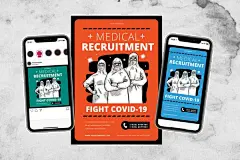 冠状病毒Covid 19战役宣传海报传单设计PSD素材模板下载 Medical Recruitment Fight Covid 19