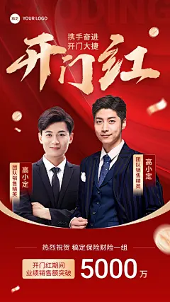 金融保险开门红销售业绩表彰团队喜报贺报红金喜庆手机海报AIGC