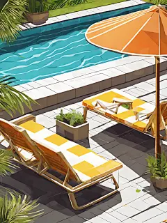 扁平风夏季游泳池插画AI数字艺术