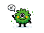 可爱的怪物孩子微笑轮廓傻的生物表情符号图释绿色甜贴纸图标徽标字符搞笑卡通平面吉祥物插图可爱的怪物