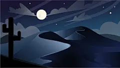 时尚月光夜景高端大气手绘简约插画