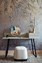 The dressing table and wallpaper is so striking and interesting in this Moscow apartment | dressing table:  Sangiacomo  | wallpaper:  Elli Popp  | puff stool:  Ligne Roset  | interior design by  Lighthouse Group  | photography by Sergey Ananyev for  Archi