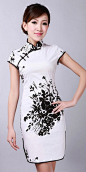 Black & White Floral Short Cheongsam Chinese Dress