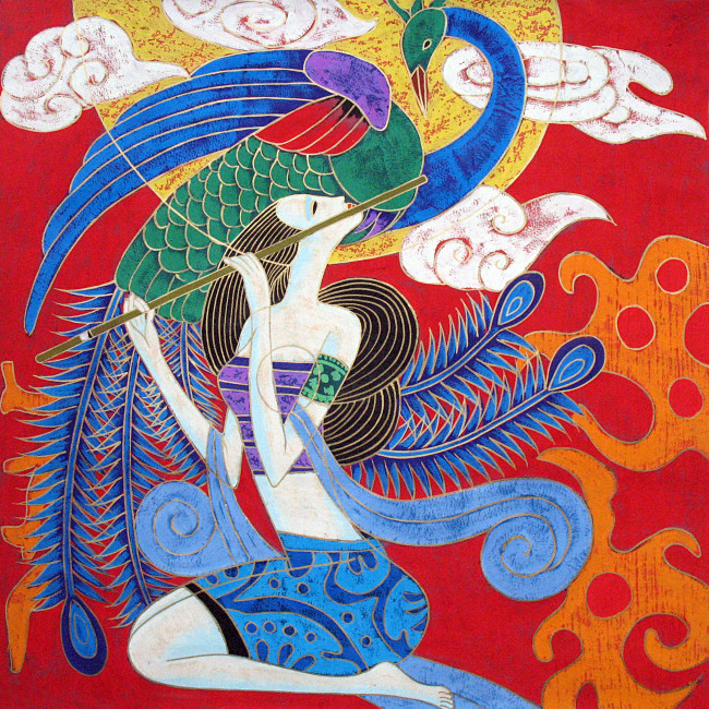 云南重彩人物插画装饰壁画