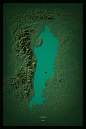Lakes, I : First set in a series of cartographic maps of lakes across the world. I gathered raw imagery from the USGS database, extracted topographic data (relief, contours, water bodies) using QGIS, created alpha masks and displacement maps with Illustra