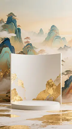 展台，场景，电商背景，国风，中式建筑与山水，敦煌风格，竖屏，zxs (1)