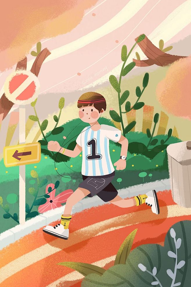 早安晨跑插画手绘