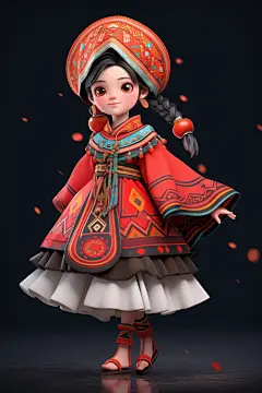 苗族女子苗族姑娘少女人物模型