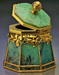 Exhibited: Moscow Kremlin, 2001   
Published: this particular box is illustrated in W.A. BOLIN COURT JEWELLER, page 187, Nr. 151.
Provenance: 
Ex-private collection Sweden, 
Ex-private collection USA. 

This superb gold mounted amazonite small box