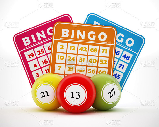 Bingo 球和卡。3d 图