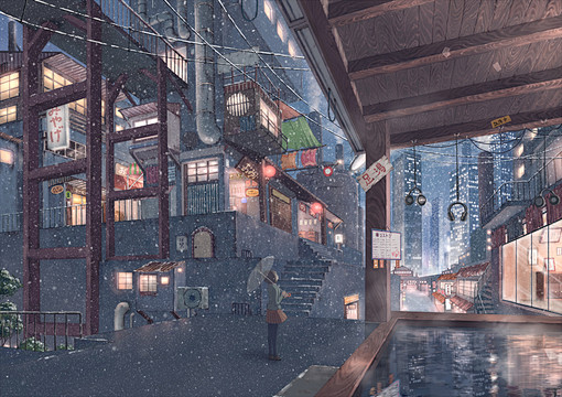 车站夜晚的灯光