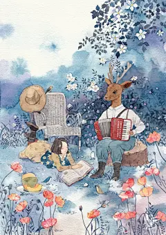 【北京市插画师林田lisa的原创水彩插画作品】—— 《微花》繁枝晕成深蓝-2