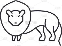 直的,狮子,概念,线图标,猴子,野生动物,象,现代,动物