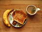 banana, cinnamon raisin peanut butter, whole grain toast, and green tea #健康# #食谱# #午餐# #水果#