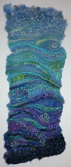 Seascape, fiber art.