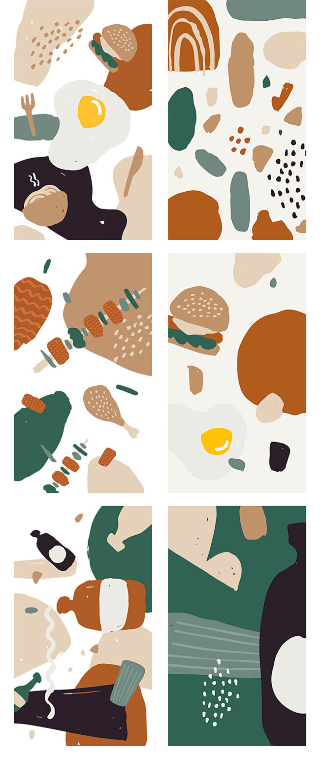 创意个性艺术色块食物快餐饮料抽象图案设计...