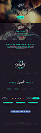 Responsive one pager to try raise funds for a very weird crowdsourcing tattoo experiment. A strange concept but a good start with a solid one pager featuring a lovely blend of typography in a surprisingly effective turquoise and purple color scheme.: 