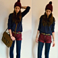 Esisto Blue Sweater, Nice Belt, New Yorker High Waisted Shorts, Falke Thermo Tights, Burgundy Beaniiiie