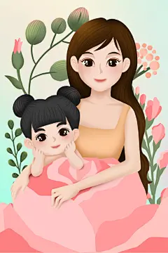 清新风艺感恩亲子母亲节母爱手绘插画海报psd分层源文件设计素材