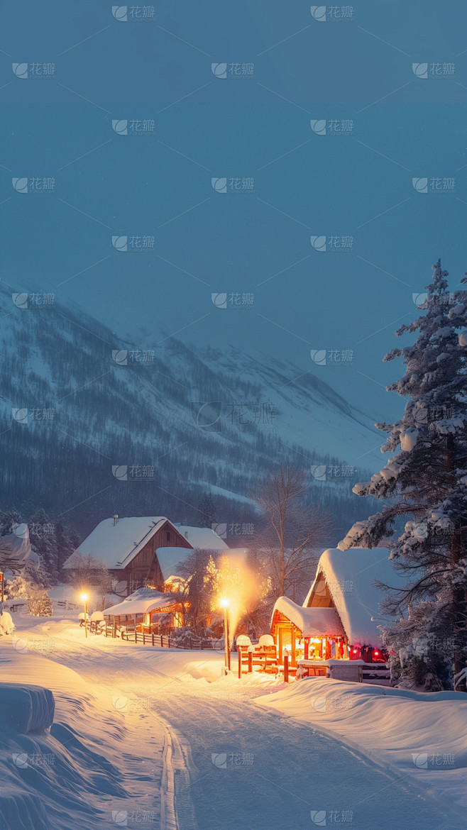 风光通用雪中小屋图片素材