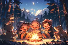 暑假孩春游笑脸儿童露营插画图片