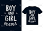 男孩和女孩妈妈的插图，用于打印现成的T恤衫设计