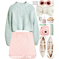 A fashion look from October 2014 featuring H&M sweaters, Miu Miu mini skirts and Valentino flats. Browse and shop related looks.