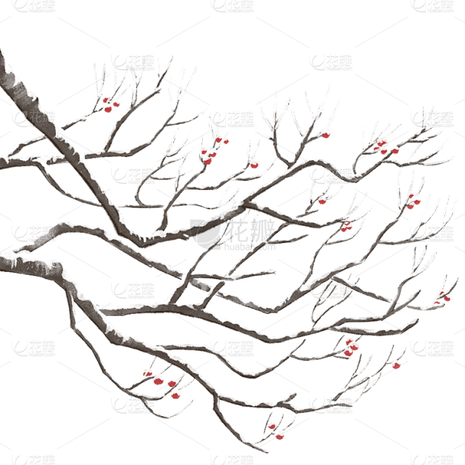 冬天冬季冬日积雪树枝植物元素