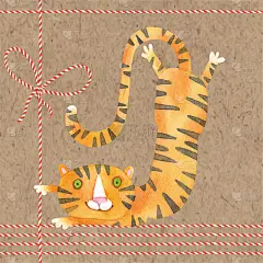 可爱的老虎和节日扭曲的绳子。牛皮纸插图。2022年新年的动物象征。