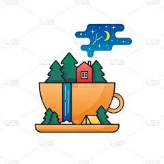 杯,模板,马克杯,河流,瀑布,户外,天空,圣诞树,旅行,冒险