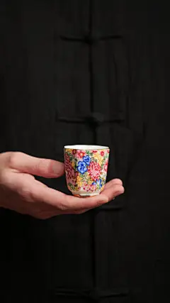 万花六边茶杯缠枝陶瓷手绘