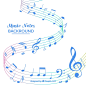 White background with blue music notes