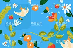 卡通花朵背景  - 源文件下载【酷图网】春天花朵背景,壁纸,花卉,植物,清新花朵背景,春天手绘壁纸