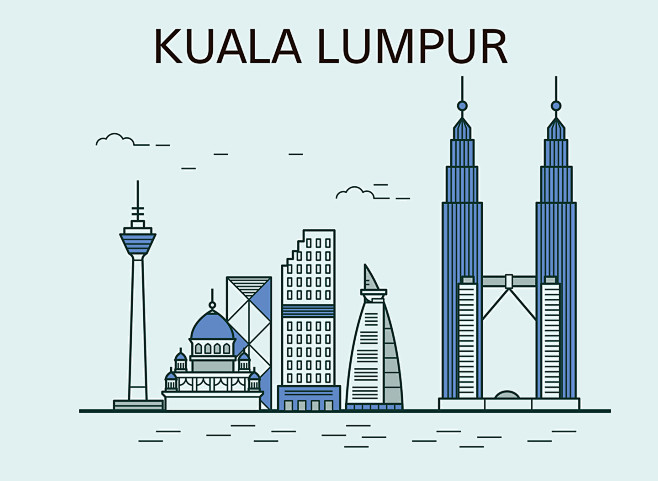 吉隆坡 手绘建筑 现代建筑 建筑插图插画...