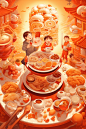 新年快乐龙年除夕夜年夜饭插画